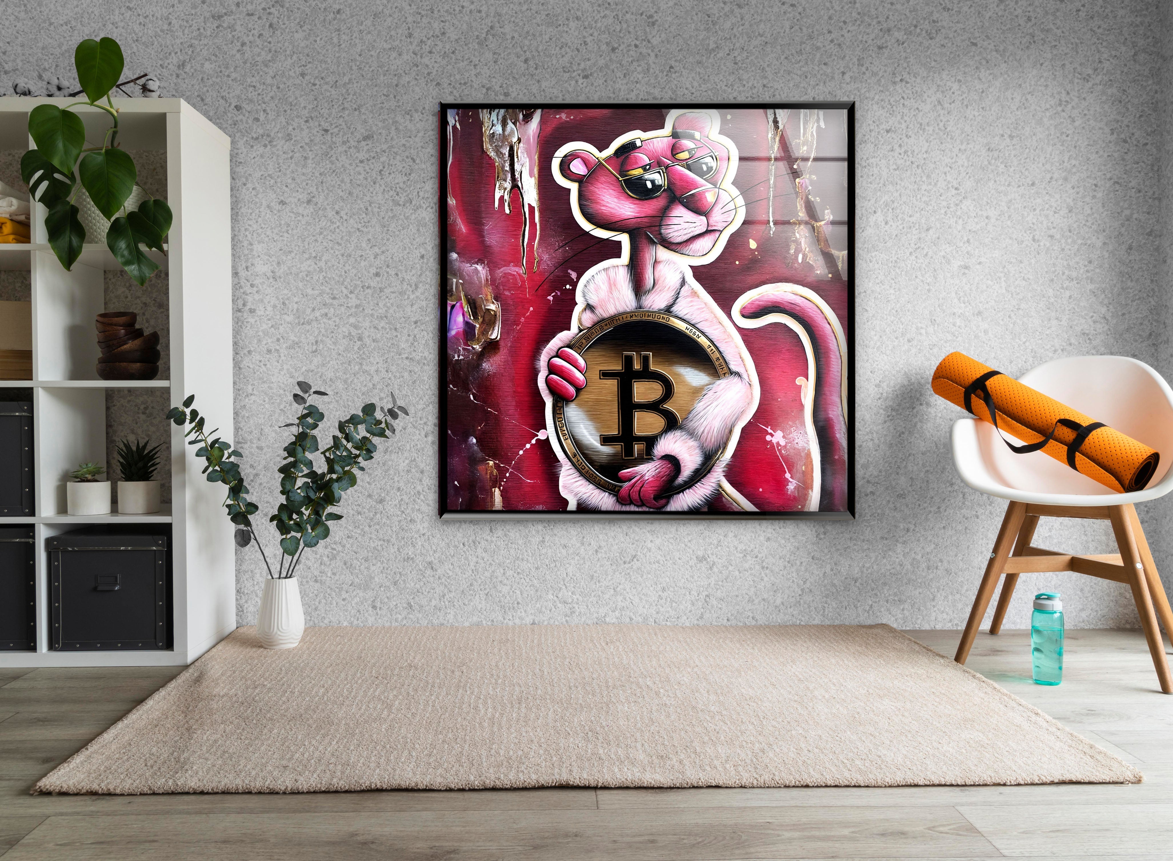 Bitcoin Panther Glass Wall Art - Modern Crypto Decor for Home & Office - Perfect for Living Room, Bedroom, or Office Wall Decor