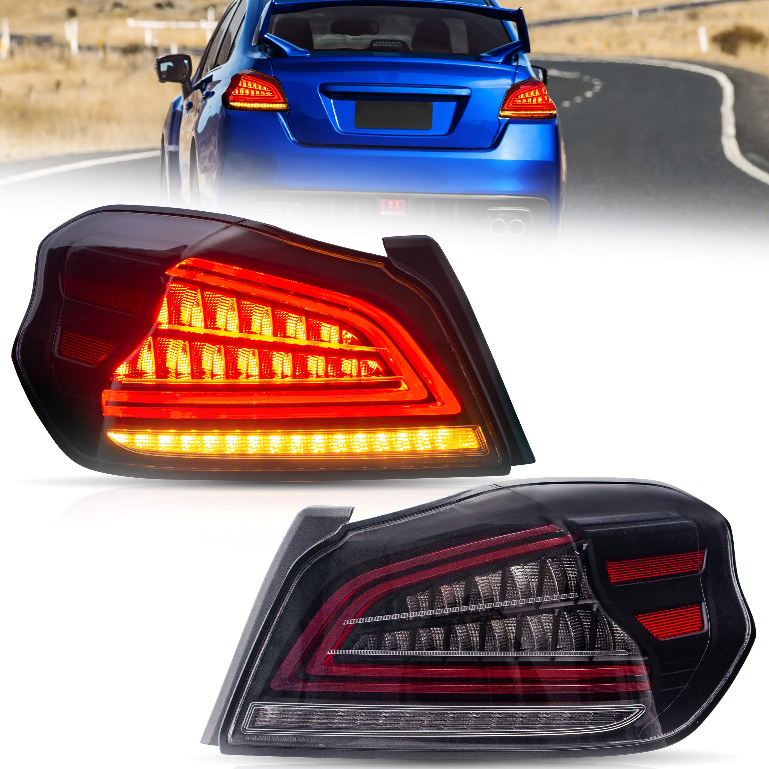 VLAND LED Tail Lights Assembly for 2014-2021 Subaru WRX/STI 1st Gen - Clear Lens, Smoked Housing - Enhanced Visibility & Style for Night Driving & Car Shows