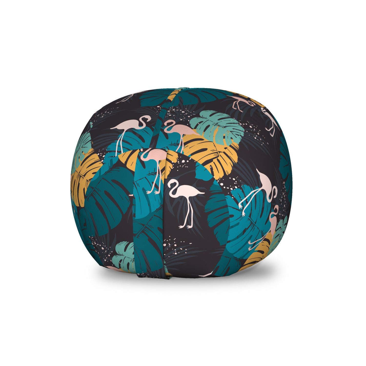 Ambesonne Safari Toy Storage Bag Chair - Washable Stuffed Animal Organizer with Tropical Flamingo & Monstera Leaf Design, Small Size in Indigo & Multicolor - Perfect for Kids' Room, Nursery, or Playroom Organization