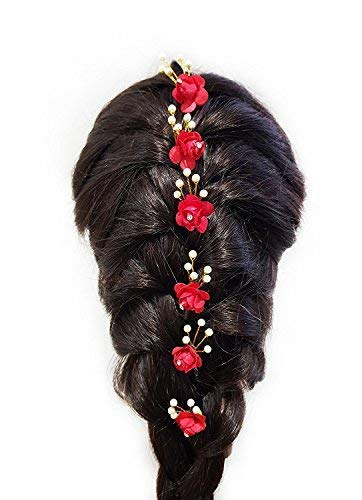 Glan Hair Clips & Juda Bun Maker - Hair Accessories Set with Bun Clip & Back Pin (Red, Gold) - Perfect for Updos, Ponytails & Special Occasions