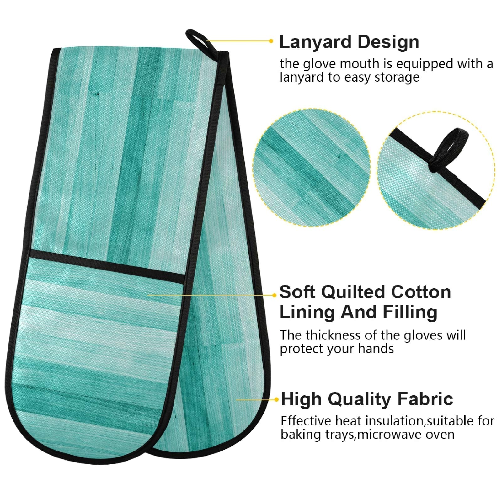 Heat Resistant Teal Wood Texture Oven Mitts & Pot Holders Set - 35