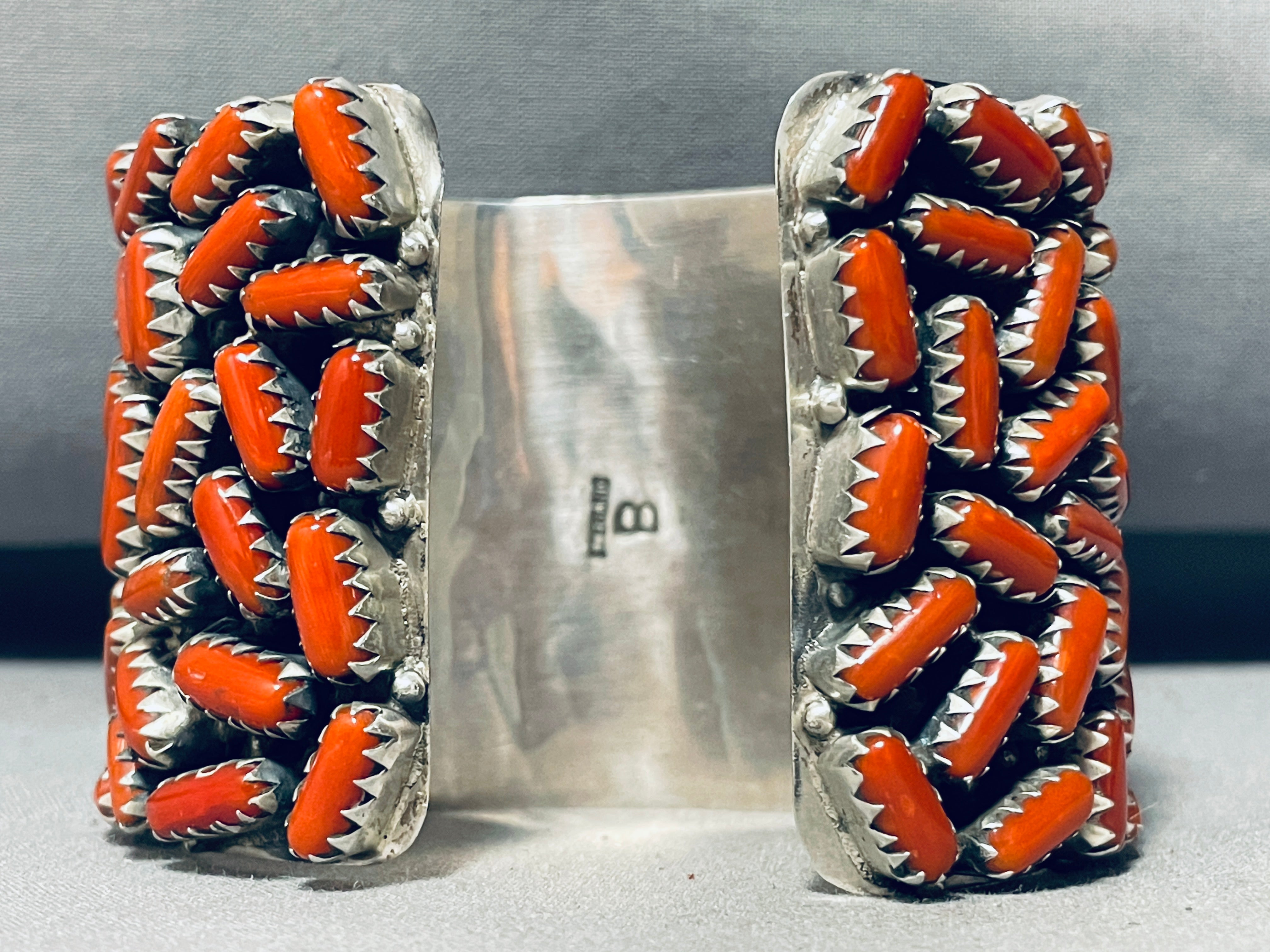 Authentic Vintage Navajo Coral Sterling Silver Bracelet - 153g Handcrafted Native American Jewelry for Women, Perfect for Boho Fashion & Special Occasions