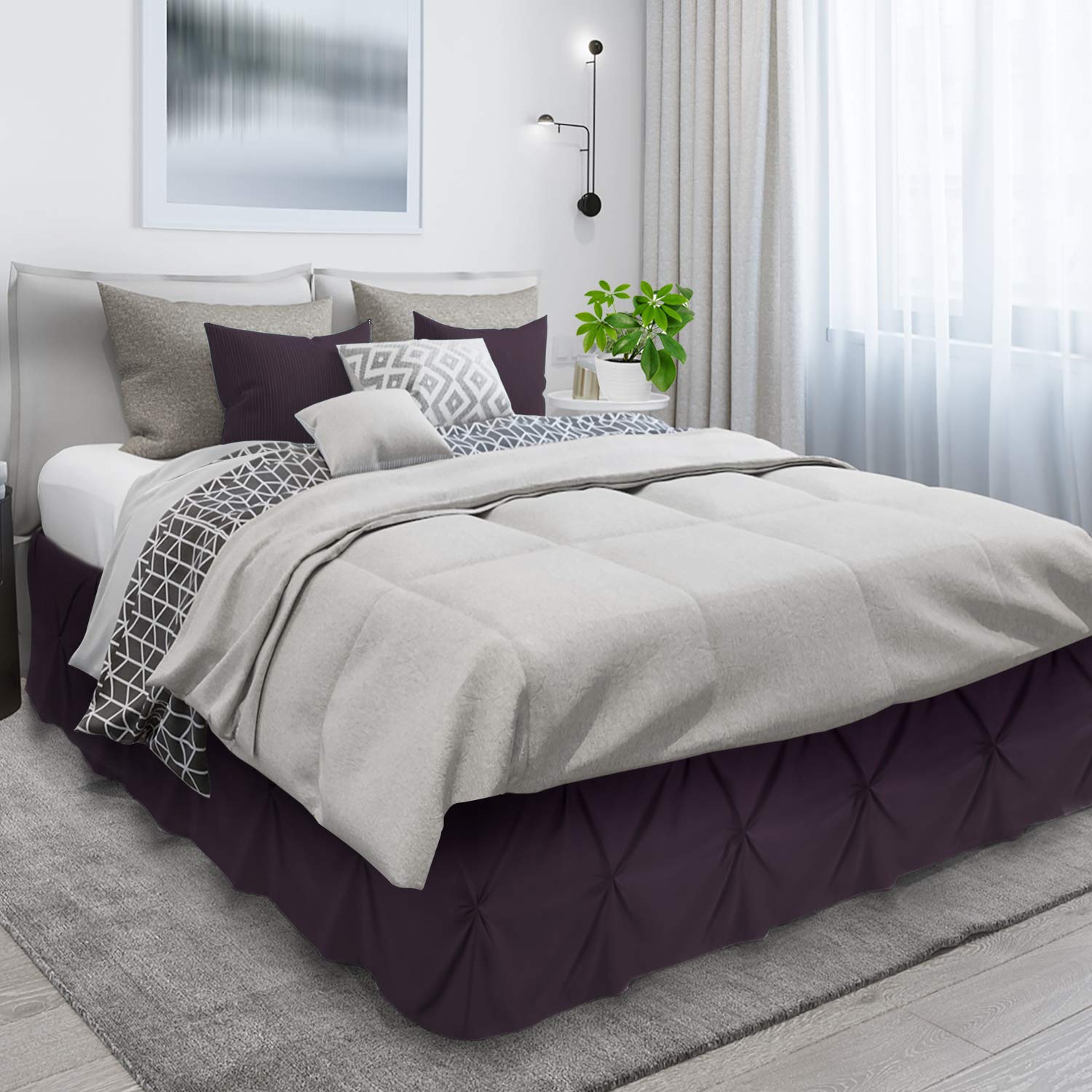 Premium Purple Pinch Pleat Queen Bed Skirt - 14 Inch Drop Hotel Quality Microfiber Bedskirt for Queen Size Beds | Perfect for Home Decor, Guest Rooms & Luxury Bedroom Styling