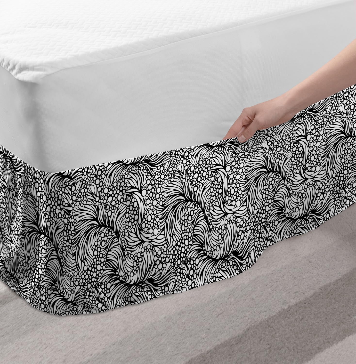 Ambesonne Black and White Elastic Bed Skirt - Abstract Water Themed Bubbles & Waves Ocean Design - Wrap Around Dust Ruffle for Twin/Twin XL Beds - Perfect for Coastal, Modern or Minimalist Bedroom Decor