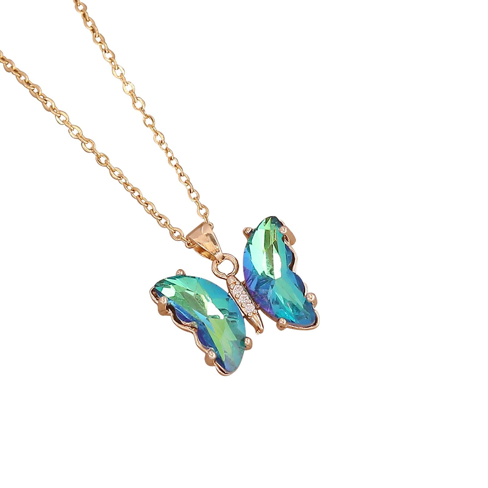 Elegant Green Crystal Butterfly Pendant Necklace for Women - Dainty Clavicle Chain Fashion Jewelry Gift for Engagement, Anniversary & Special Occasions (One Size) | Perfect for Date Nights, Weddings & Everyday Wear