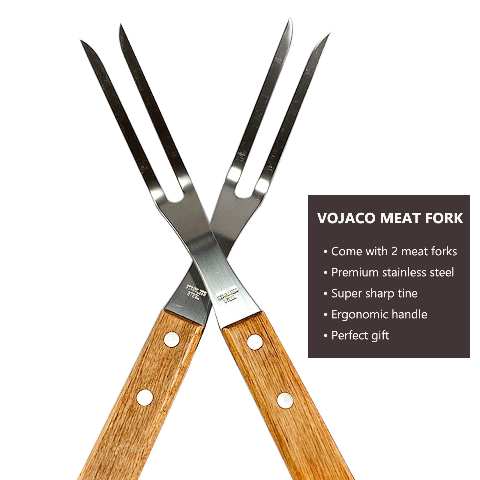 2 Pack 13 Inch Stainless Steel Carving Forks with Wooden Handle - Heavy Duty BBQ Forks for Grilling, Roasting, Serving Meat - Perfect for Outdoor Cooking, Camping, and Holiday Dinners