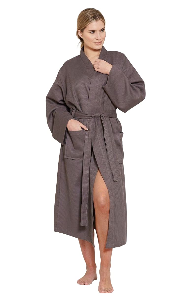 Luxury 100% Cotton Kimono Waffle Bathrobe for Women & Men - Soft Spa Robe for Home, Hotel & Beach Use