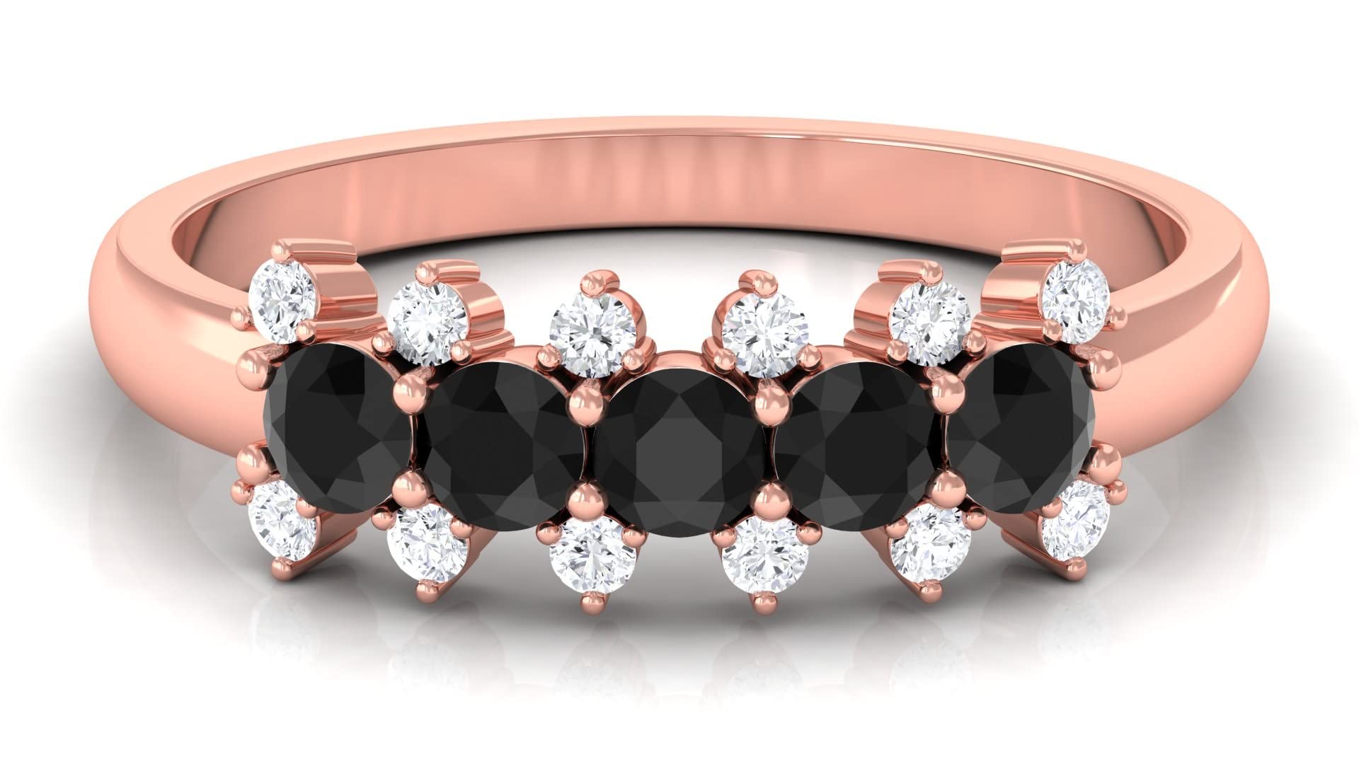3/4 CT Black Spinel and Diamond Band Ring - 14K Solid Gold Minimalist August Birthstone Jewelry for Women - Perfect for Everyday Wear, Anniversary Gifts & Special Occasions