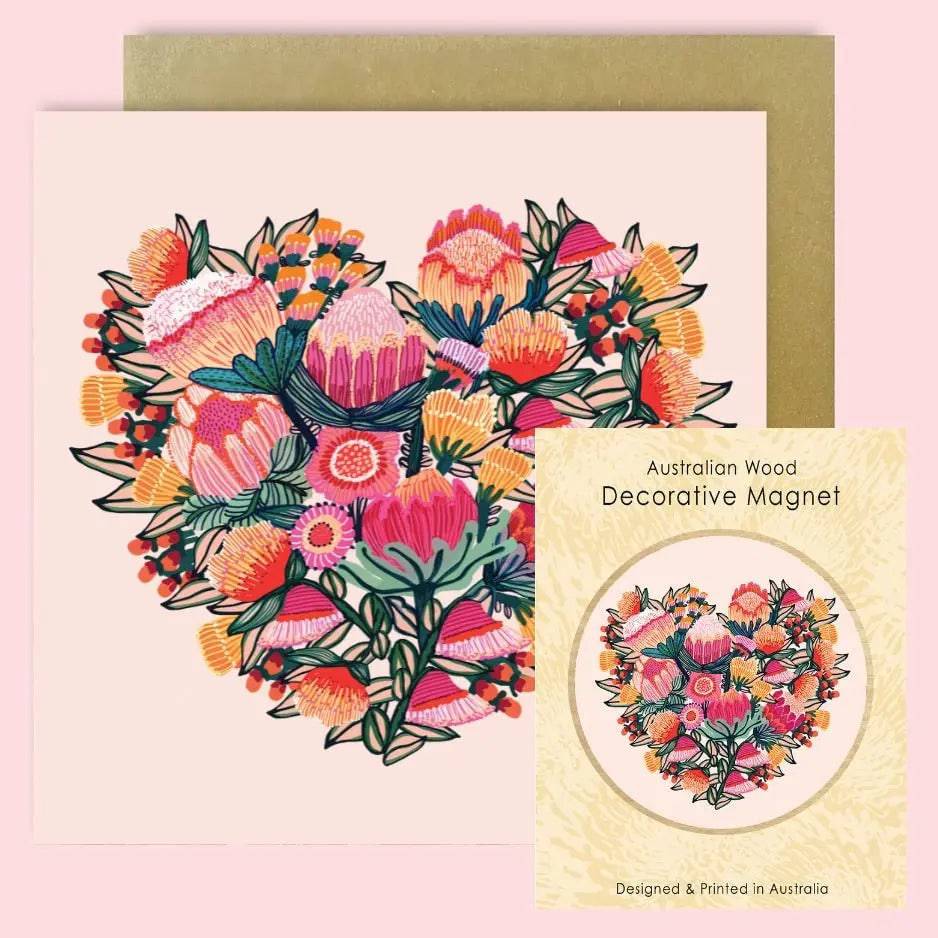 Heart of Flowers Magnet & Greeting Card Gift Set - Perfect for Valentine's Day, Mother's Day & Birthday Gifts