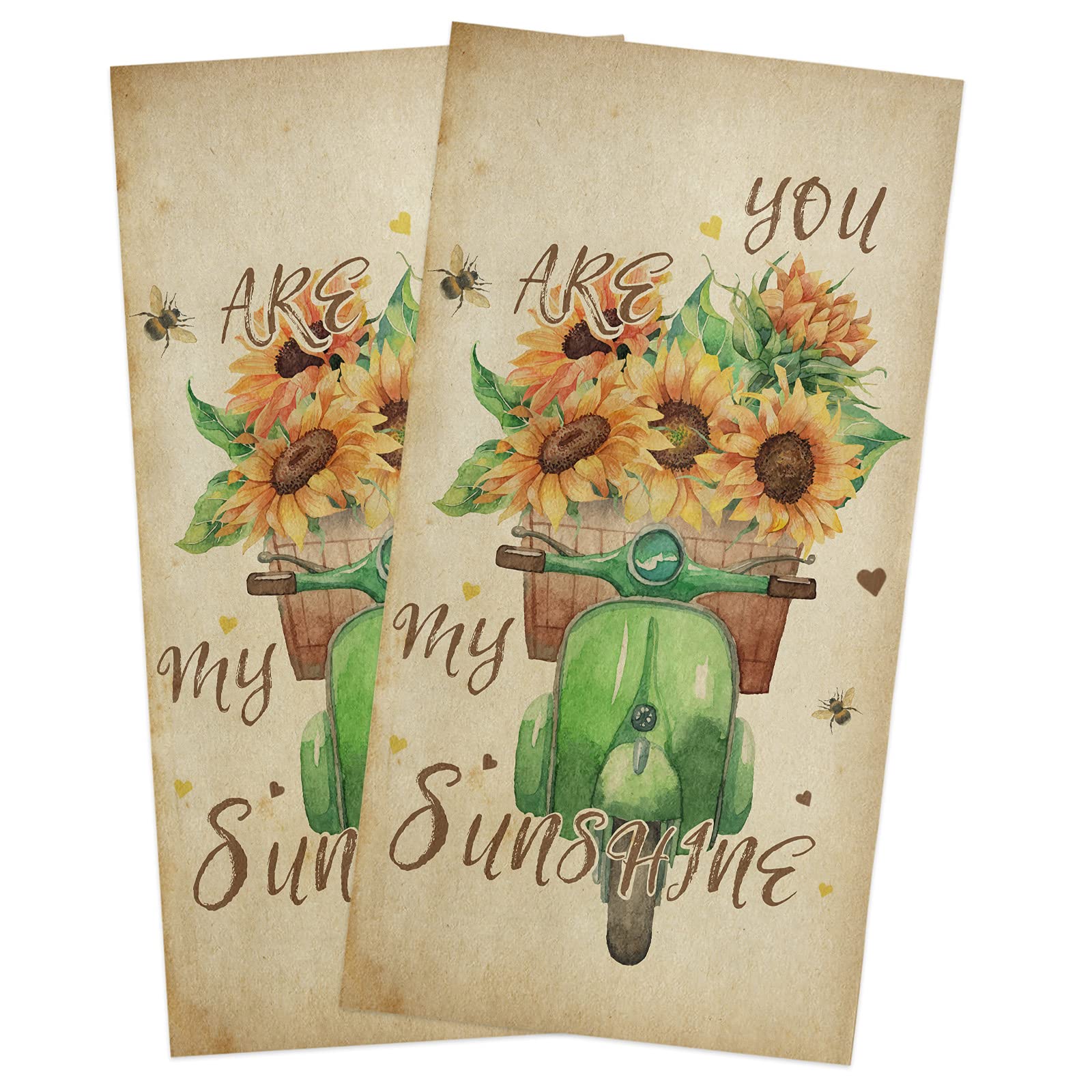 AXMSYun Vintage Sunflower Bees Motorcycle Kitchen Towels Set of 2 - Super Absorbent, Lightweight & Soft Dish Towels for Kitchen, Bar, Bathroom - Perfect for Drying Dishes, Cleaning Countertops & Home Decor