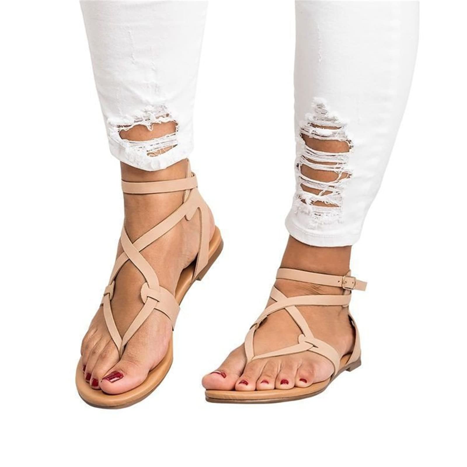 Women's Summer Sandals - Casual Strappy Flat Sandals with Clip Toe | Gladiator Beach Flip Flops for Women | Perfect for Beach Vacations, Pool Parties & Summer Outfits