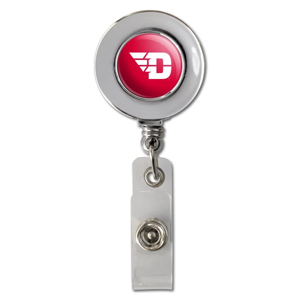 University of Dayton Flyers Logo Retractable ID Badge Holder - Chrome Metal Reel Clip for Work, School, and Events