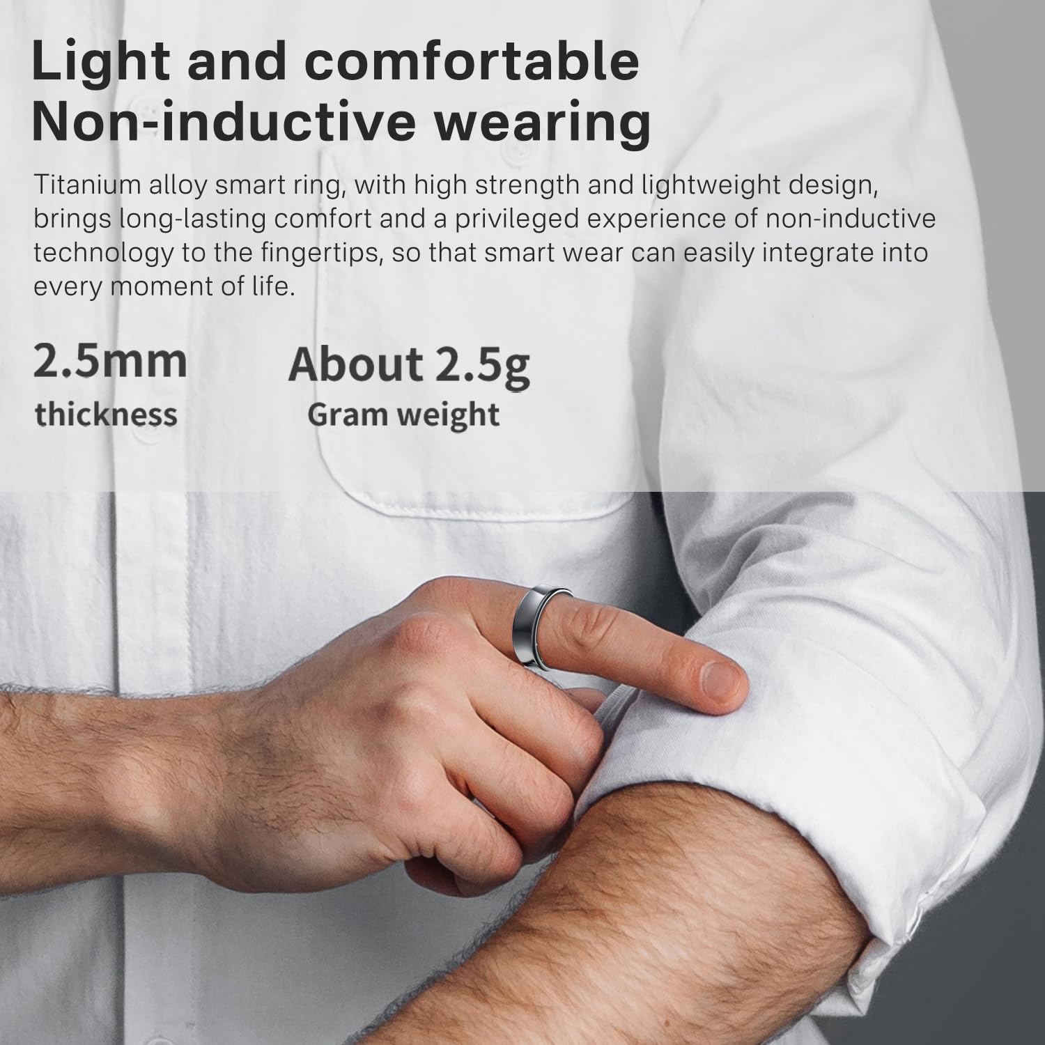 Titanium Alloy Smart Ring for Men & Women - Health & Fitness Tracker with Heart Rate Monitor, Sleep Tracking & Hand Gesture Control for TikTok - No App Subscription Needed for iOS/Android (Deep Gray, Size 10) - Perfect for Workouts, Sleep Analysis & Social Media Interaction