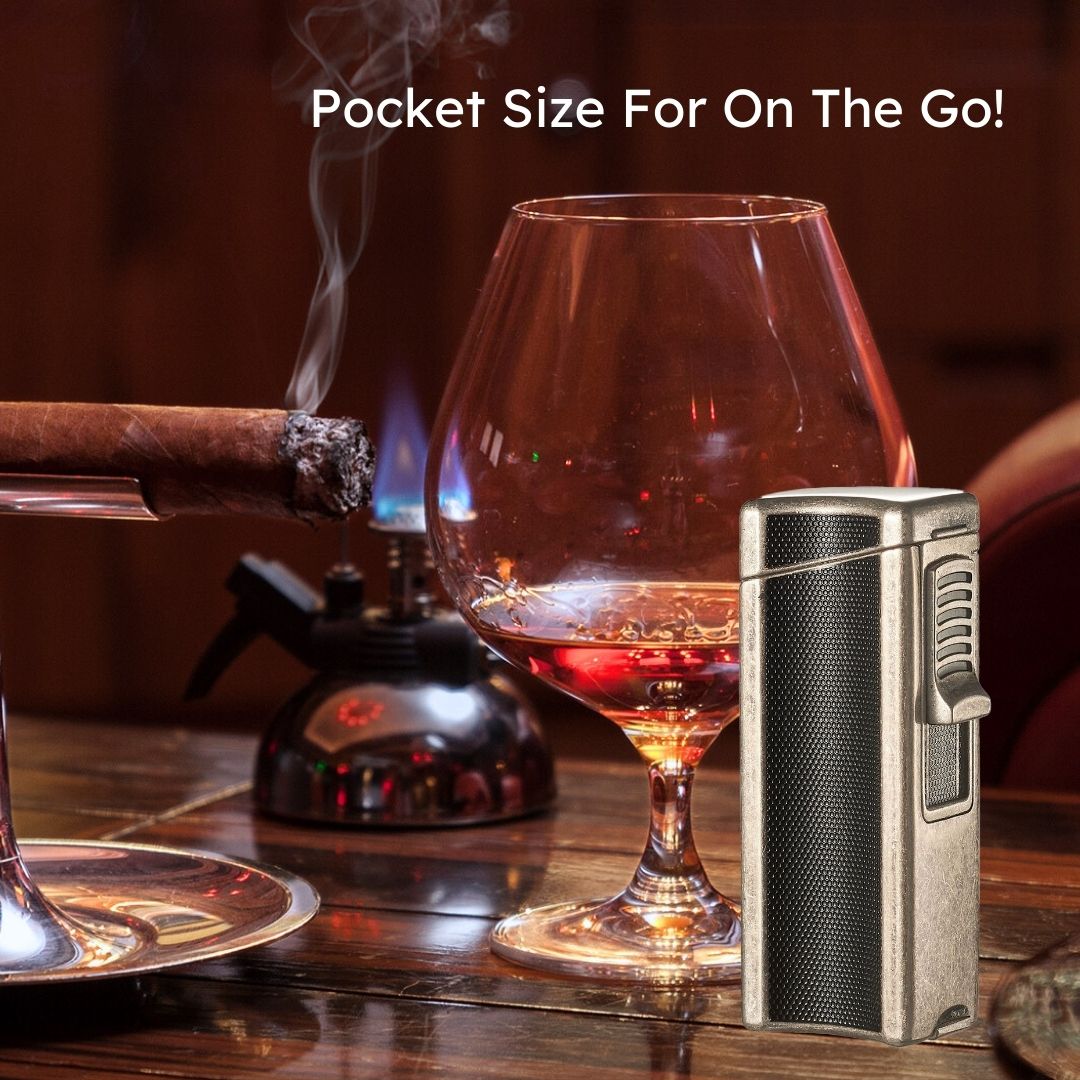 Visol Ridge Antique Single Flame Torch Lighter with Cigar Rest - Windproof Butane Lighter for Cigars, Cigarettes & Outdoor Use - Perfect for Smoking, Camping & BBQ Accessories
