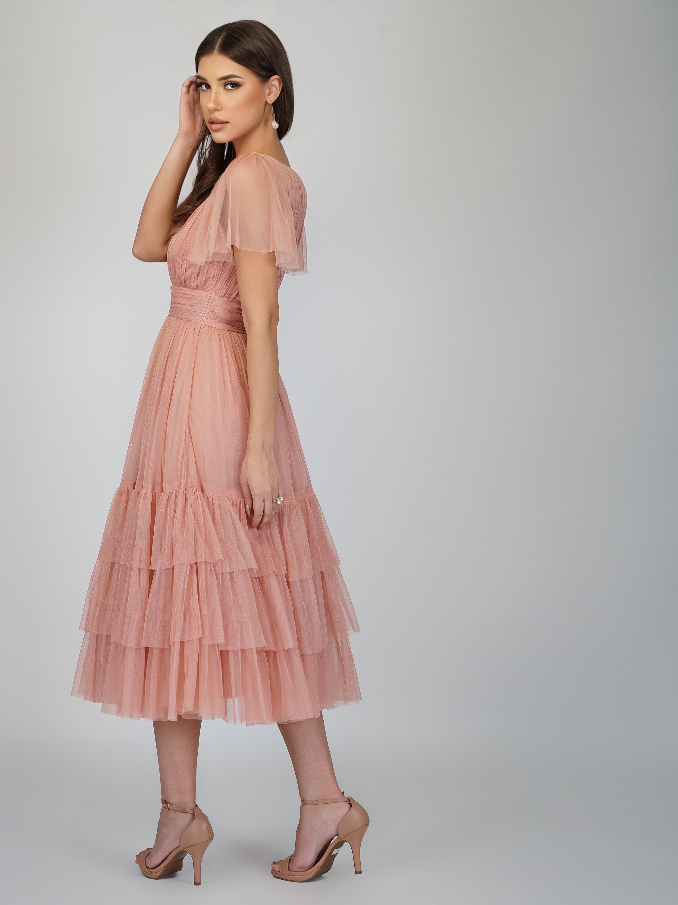 Elegant Madison Pink Tulle Bridesmaid Dress - A-Line Floor Length Formal Gown for Weddings, Prom & Special Occasions