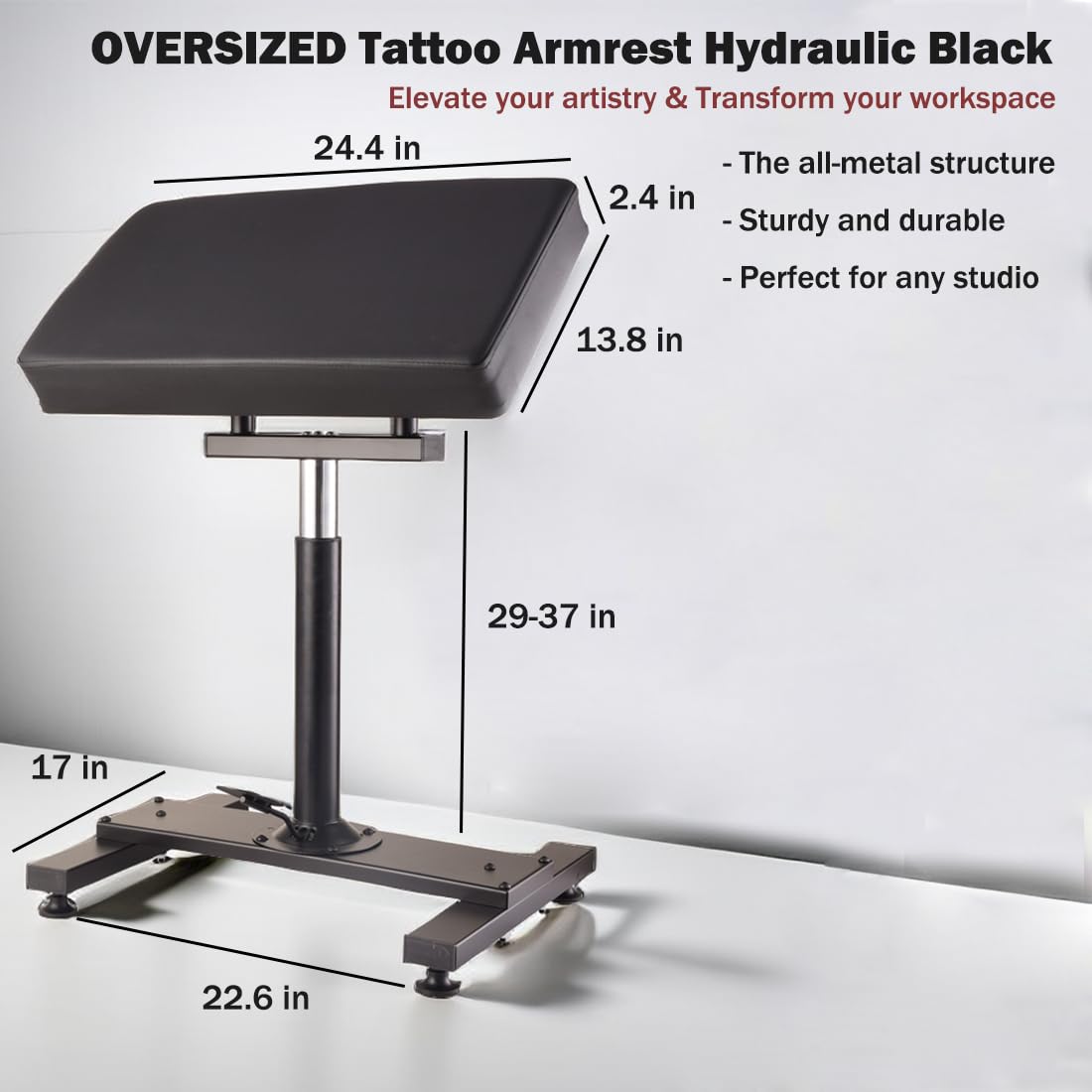Adjustable Hydraulic Tattoo Armrest Stand with Legrest - Professional Oversized Tattoo Equipment for Artists | Perfect for Tattoo Studios and Home Use