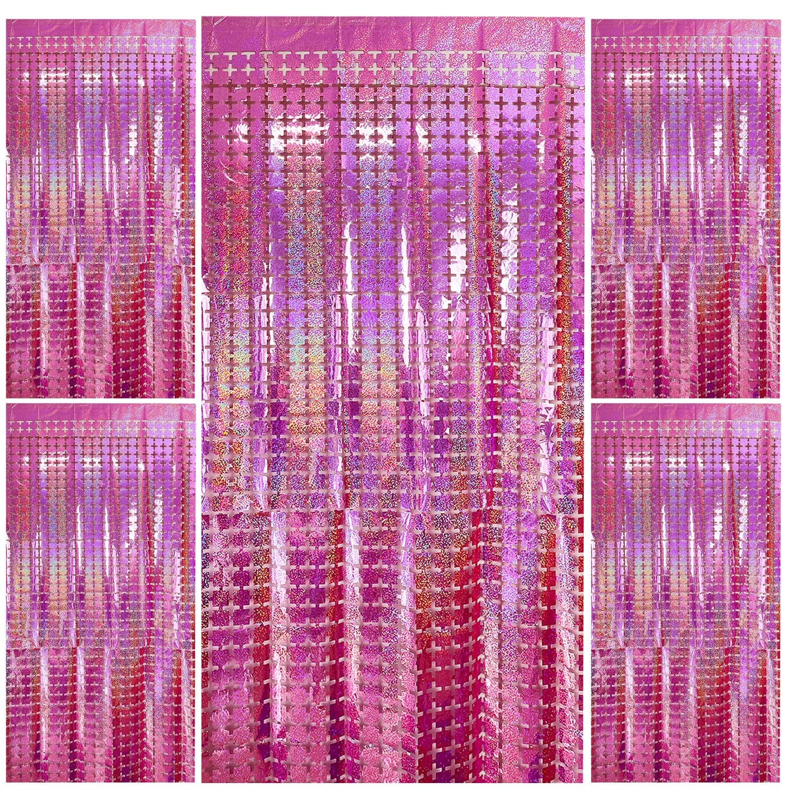 5-Piece Pink Glitter Foil Fringe Curtain - Easter Party Decorations, Photo Booth Backdrop, Streamers for Halloween, Christmas, Birthday & Wedding - Perfect for Home Decor, Baby Showers, and Special Events
