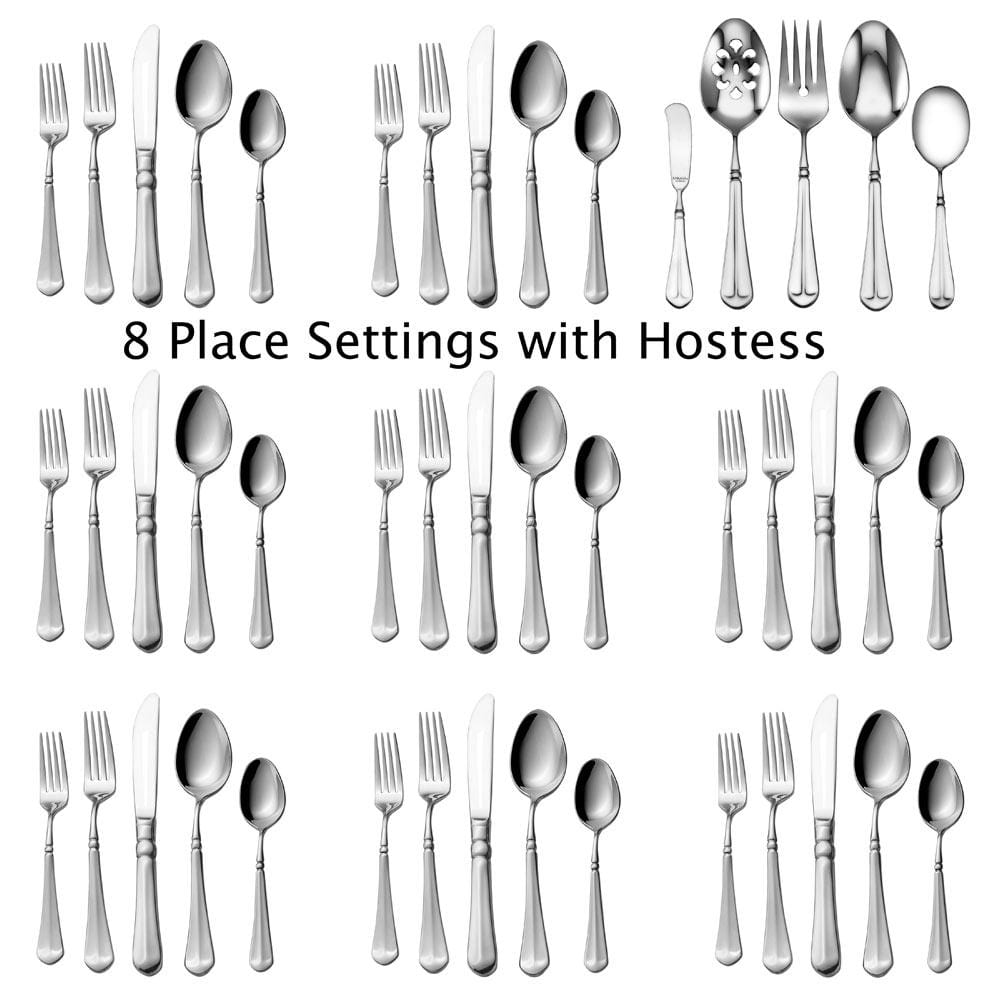 French Countryside® 45-Piece Stainless Steel Flatware Set - Service for 8 - Elegant Dining Silverware for Everyday Use & Special Occasions - Perfect for Dinner Parties, Weddings & Family Gatherings