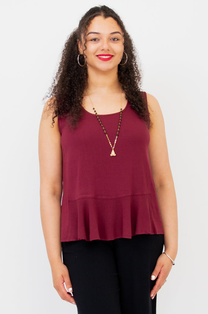 Ginny Tank Top - Burgundy Linen Bamboo Blend Women's Casual Shirt - Perfect for Summer Outfits, Beachwear & Layering