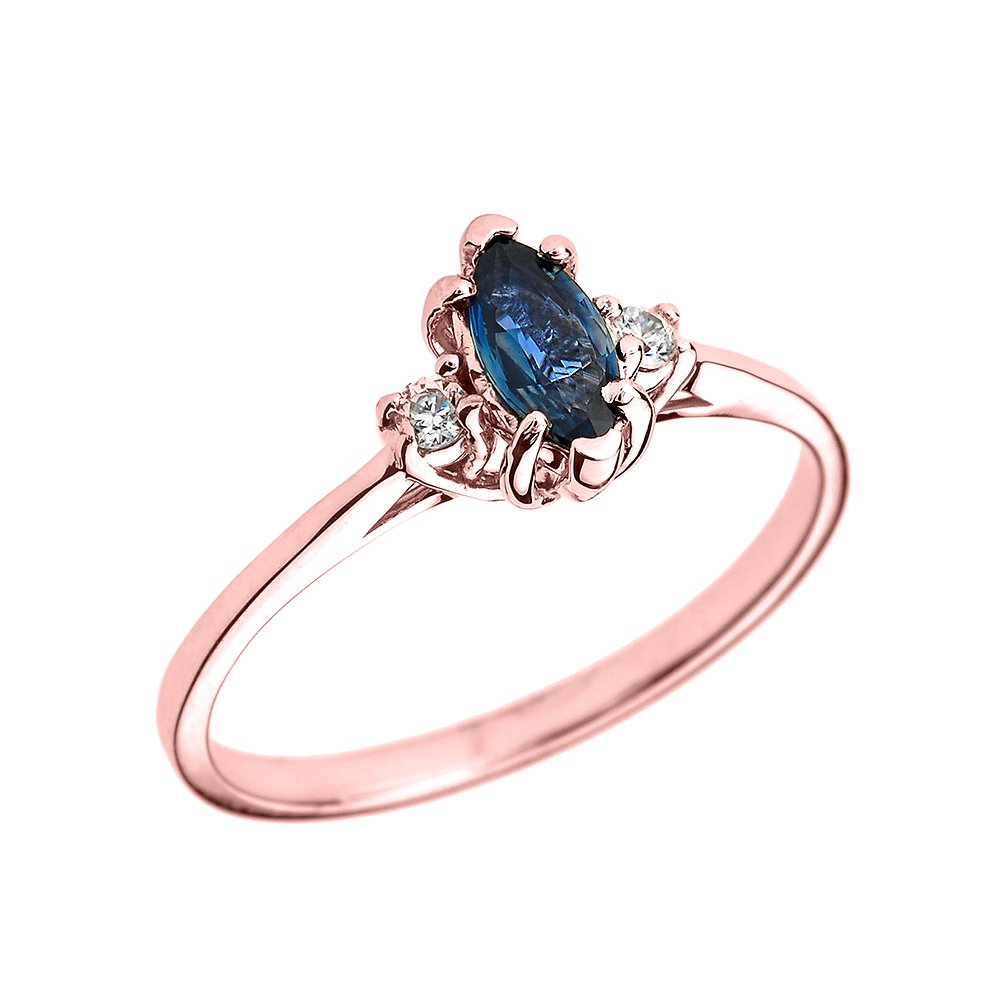14K Rose Gold Diamond & Sapphire Engagement Ring - Elegant Birthstone Jewelry for Proposal, Anniversary & Special Occasions