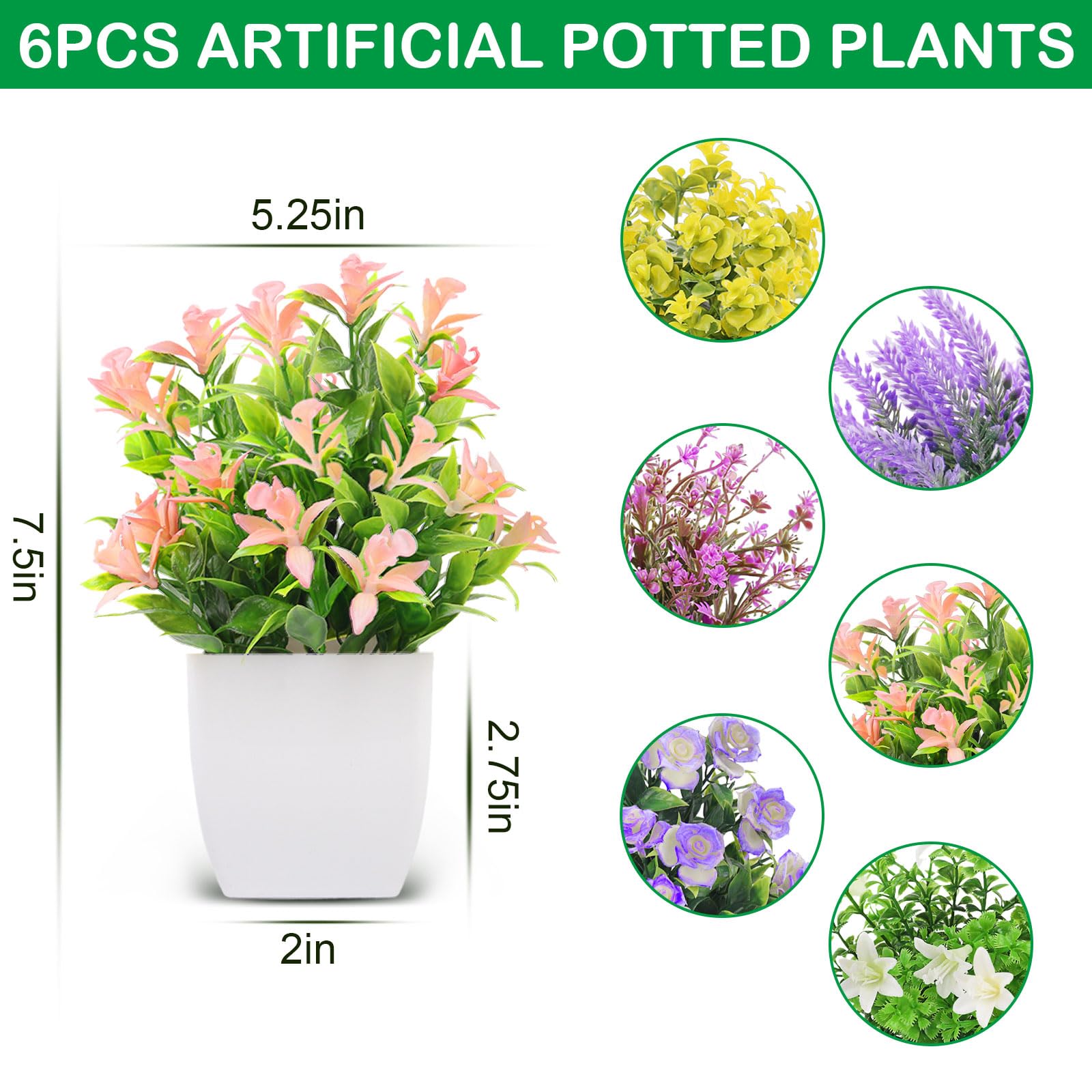 6 Pack Mini Fake Plants - Artificial Lavender & Eucalyptus Potted Flowers for Home, Office, Table, Bathroom Decor | Farmhouse Indoor Greenery for Desk, Shelf, Wedding Centerpiece Decorations