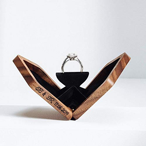 Walnut Engagement Ring Box - Rotating Wooden Ring Box for Proposal & Wedding - Magnetic Closure Ring Bearer Box - Perfect for Proposals, Vows & Jewelry Storage
