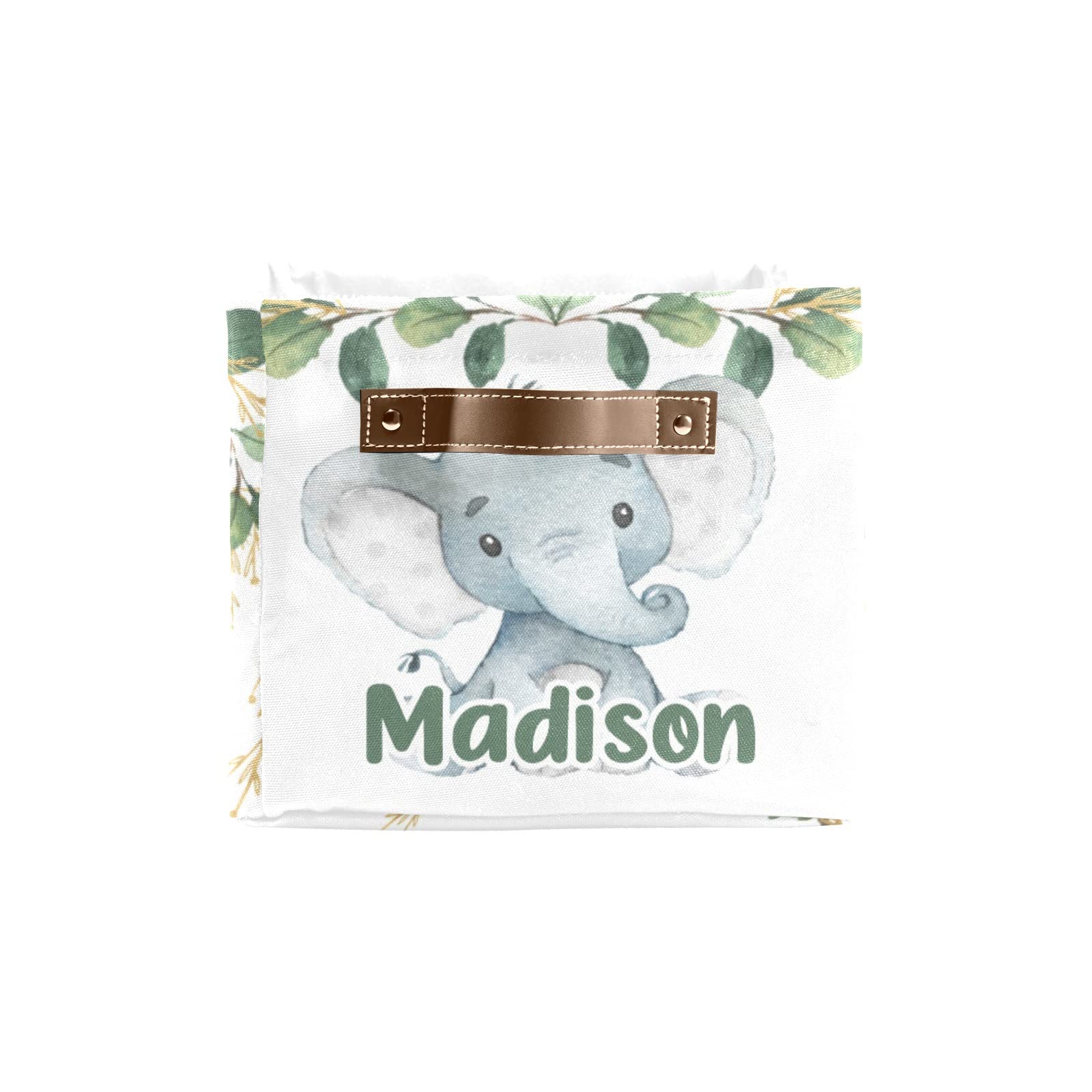Deven Elegant Greenery Elephant Personalized Storage Basket - Large Woven Organizer Bin with Handle for Shelves, Closet, Bathroom, Nursery & Home Decor (1 Pack) - Perfect for Toys, Blankets & Home Organization