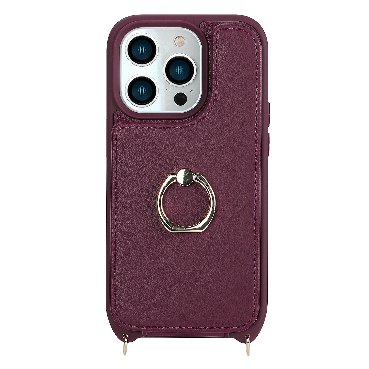 Premium iPhone 15 Pro Max Case with Card Holder & Wrist Strap - 6.7 Inch Wallet Phone Cover with Crossbody Lanyard, Ring Stand & Snap Clasp for Women (Wine Red) | Perfect for Travel, Shopping & Everyday Use