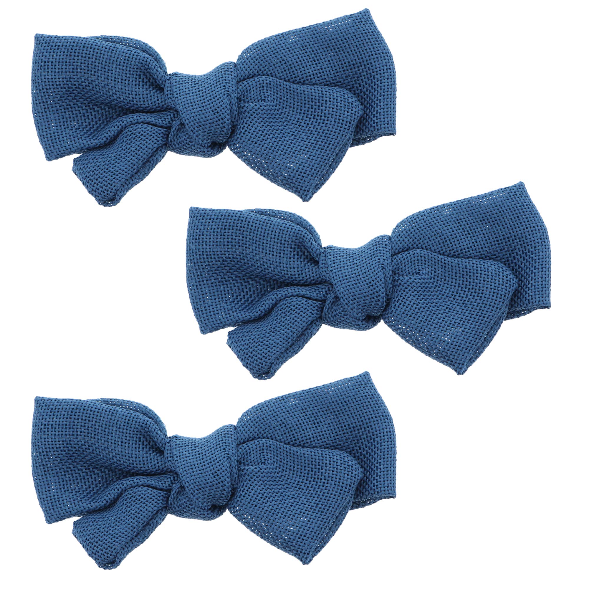5 Inch Girls Burlap Bows - Set of 3 Blue Hair Bows for Baby Toddler Kids Birthday Party Photo Props