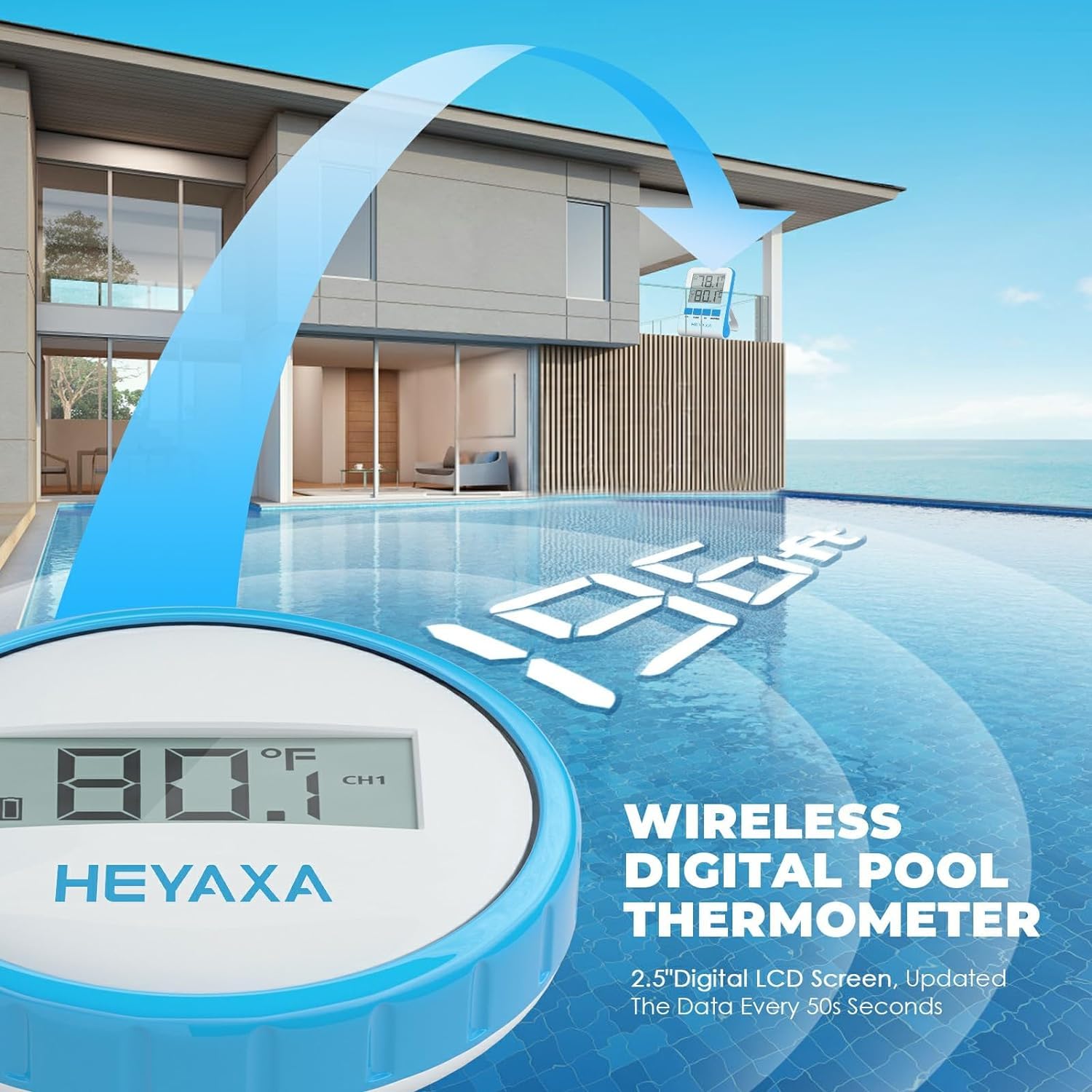 Large Floating Pool Thermometer with Easy-Read Display and String for Accurate Water Temperature Monitoring in Outdoor and Indoor Swimming Pools, Spas, and Hot Tubs