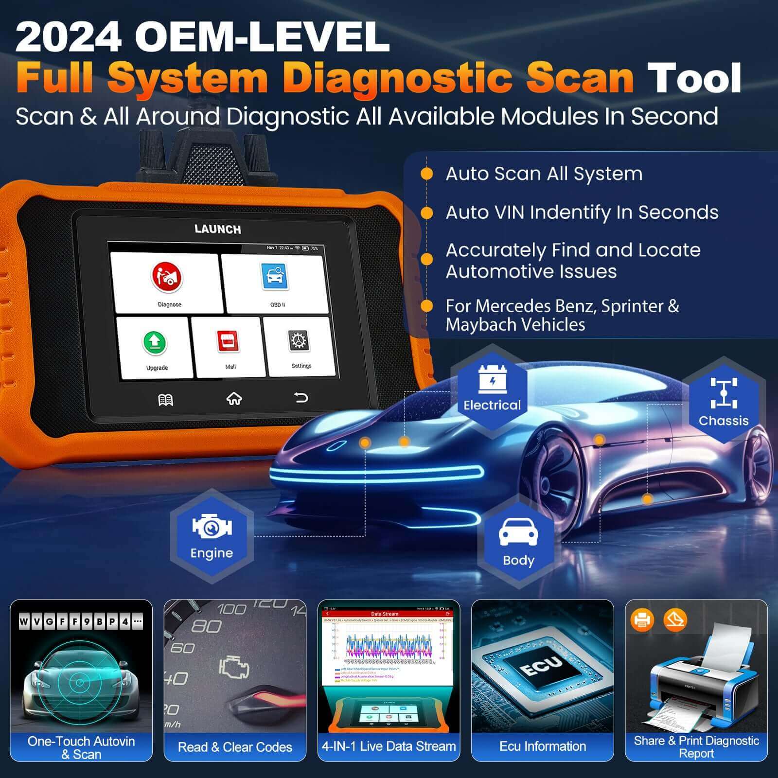 LAUNCH X431 Creader Elite 2.0 OBD2 Scanner for BMW - Professional Bi-Directional Diagnostic Tool with ABS, DPF, SRS Reset & Code Reader (Compatible with BMW, MINI, Rolls Royce) - Perfect for DIY Car Repairs & Professional Mechanics