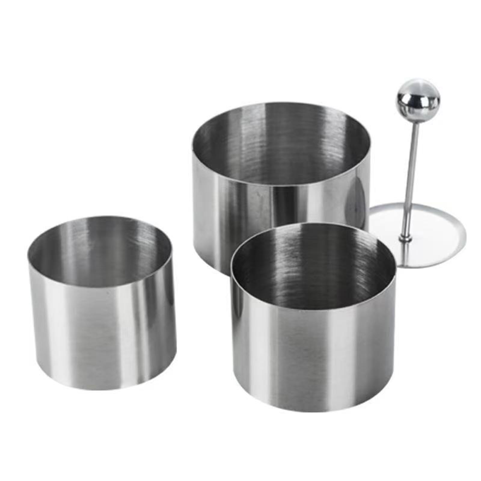 KiNeX 3-Piece Round Cake Ring Set with Pusher - Non-Stick Stainless Steel Baking Molds for Cakes, Crumpets, Eggs, Pastry & Mousse Desserts - Perfect for Home Baking, Pastry Shops & Cooking Classes