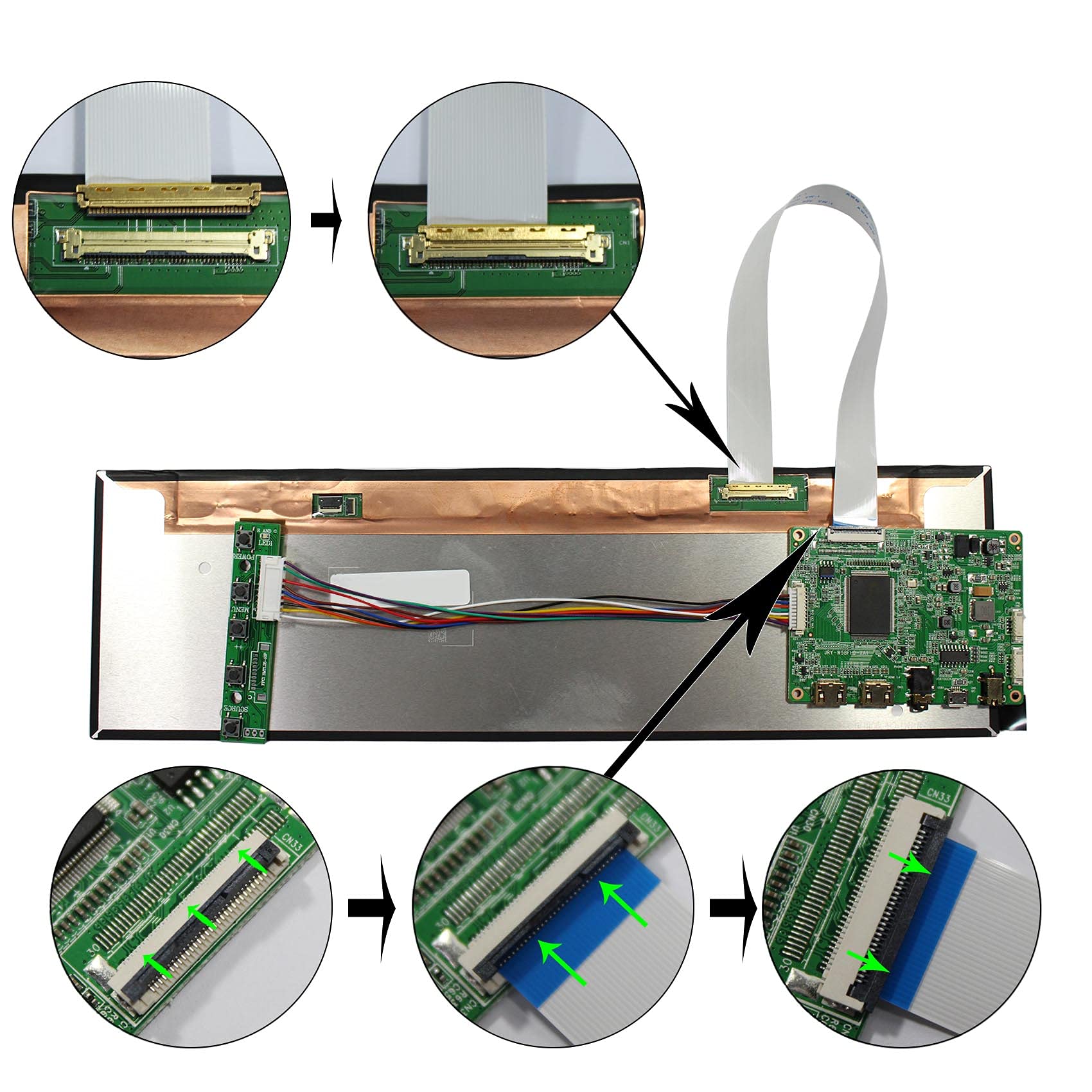 12.6 inch 1920x515 eDP IPS LCD Screen NV126B5M-N41 with 2 Mini HDMI & Micro USB Controller Board - DIY Replacement Display for PC, Laptop, Raspberry Pi Projects & Custom Monitor Builds