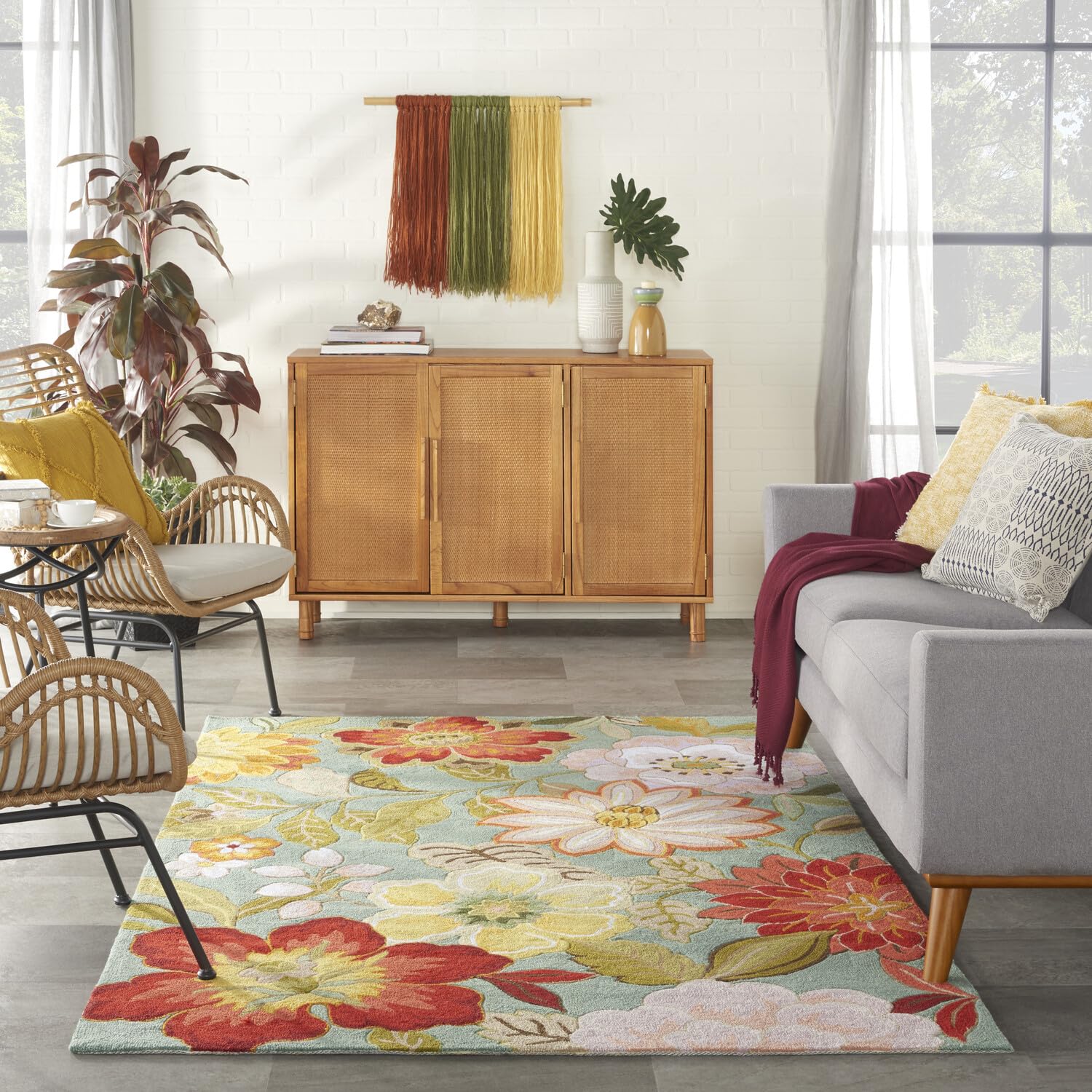 Nourison Fantasy Floral Aqua 5' x 7'6
