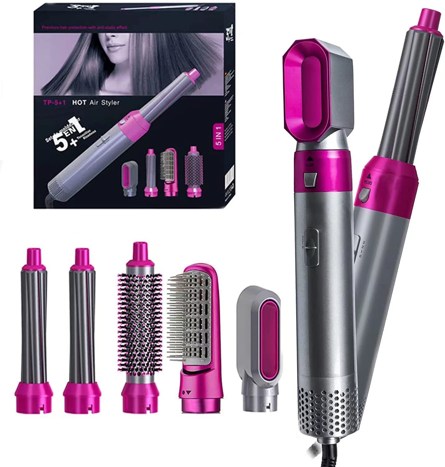 MORESOON 5-in-1 Hair Dryer Brush Set with Detachable Blow Dryer, Negative Ion Technology for Frizz-Free Styling | Hot Air Brush, Volumizer & Thermal Curler for Salon-Quality Blowouts at Home | Perfect for Daily Styling, Travel & Professional Use