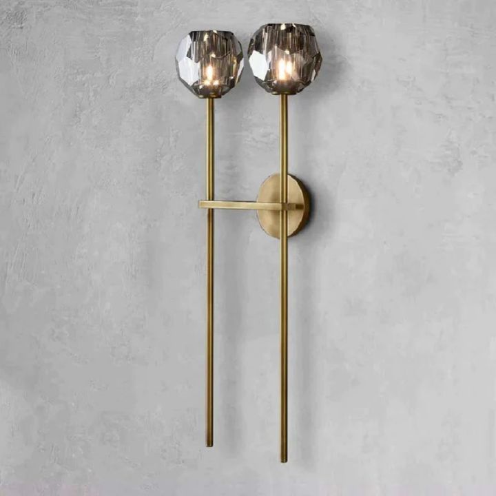 Crystal Ball Smoke Glass Double Grand Wall Sconce - Elegant Lighting Fixture for Living Room, Bedroom & Dining Room Decor