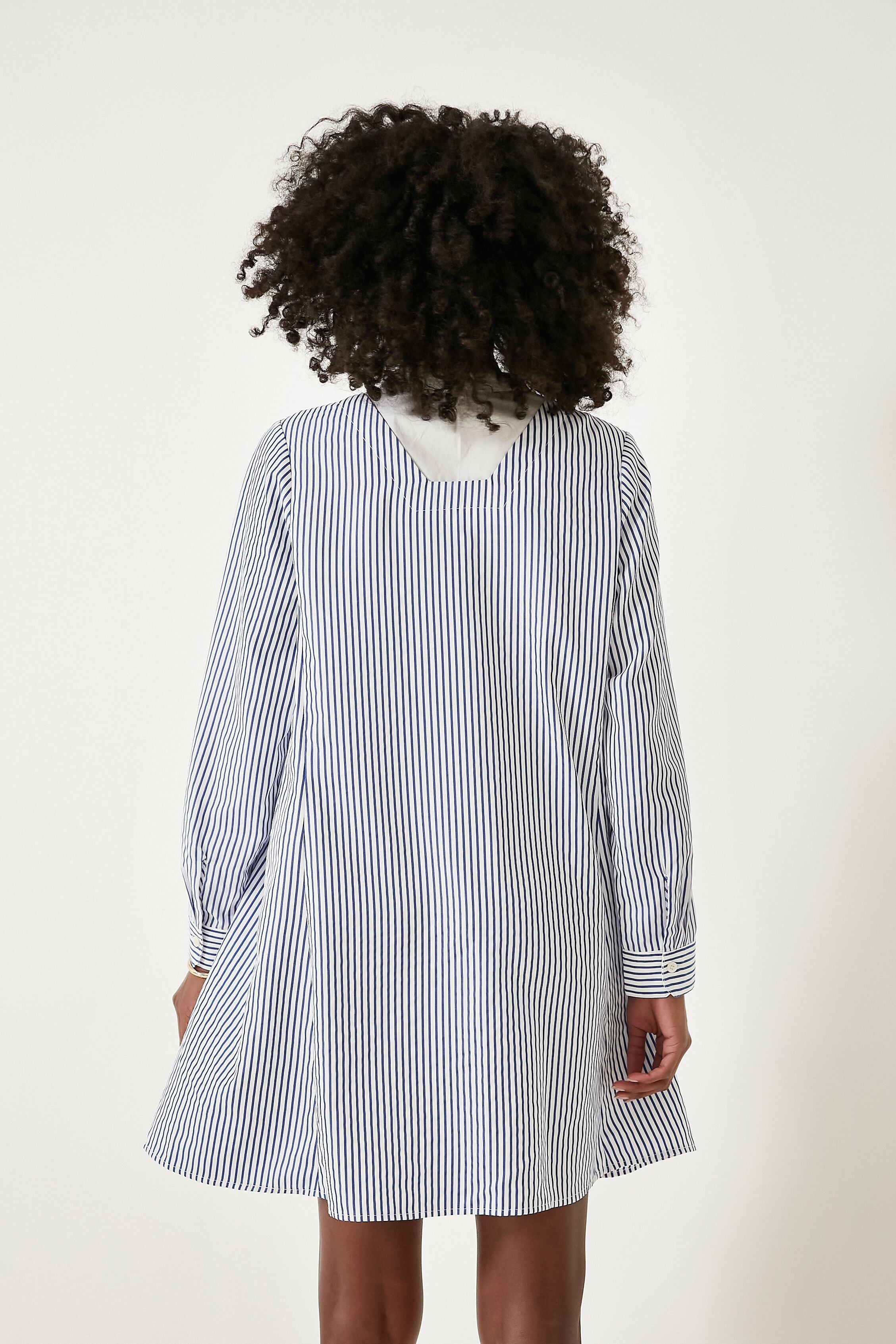 Blue Striped Lottie Dress - Women's Flowy Summer Midi Dress with Puff Sleeves | Perfect for Beach Vacations, Brunch Dates & Outdoor Weddings