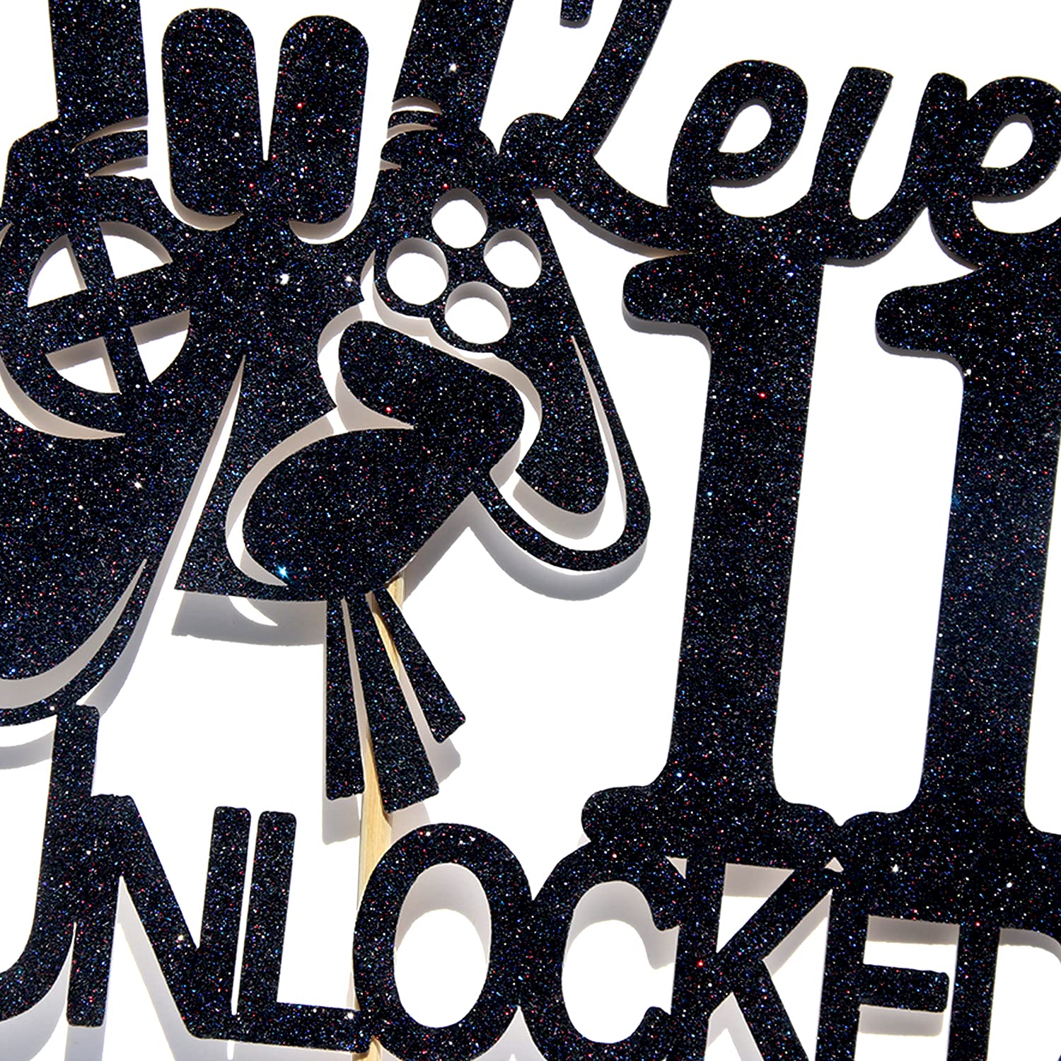 Black Glitter Video Game Level 11 Unlocked Cake Topper - Boys 11th Birthday Party Decorations - Gaming Theme Level Up Winner Cake Decor for Birthday Celebrations & Gaming Parties