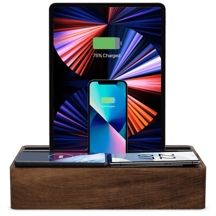 ALLDOCK Wireless Charging Station for Multiple Devices - Premium Walnut & Black Finish - Perfect for Home, Office, and Family Use