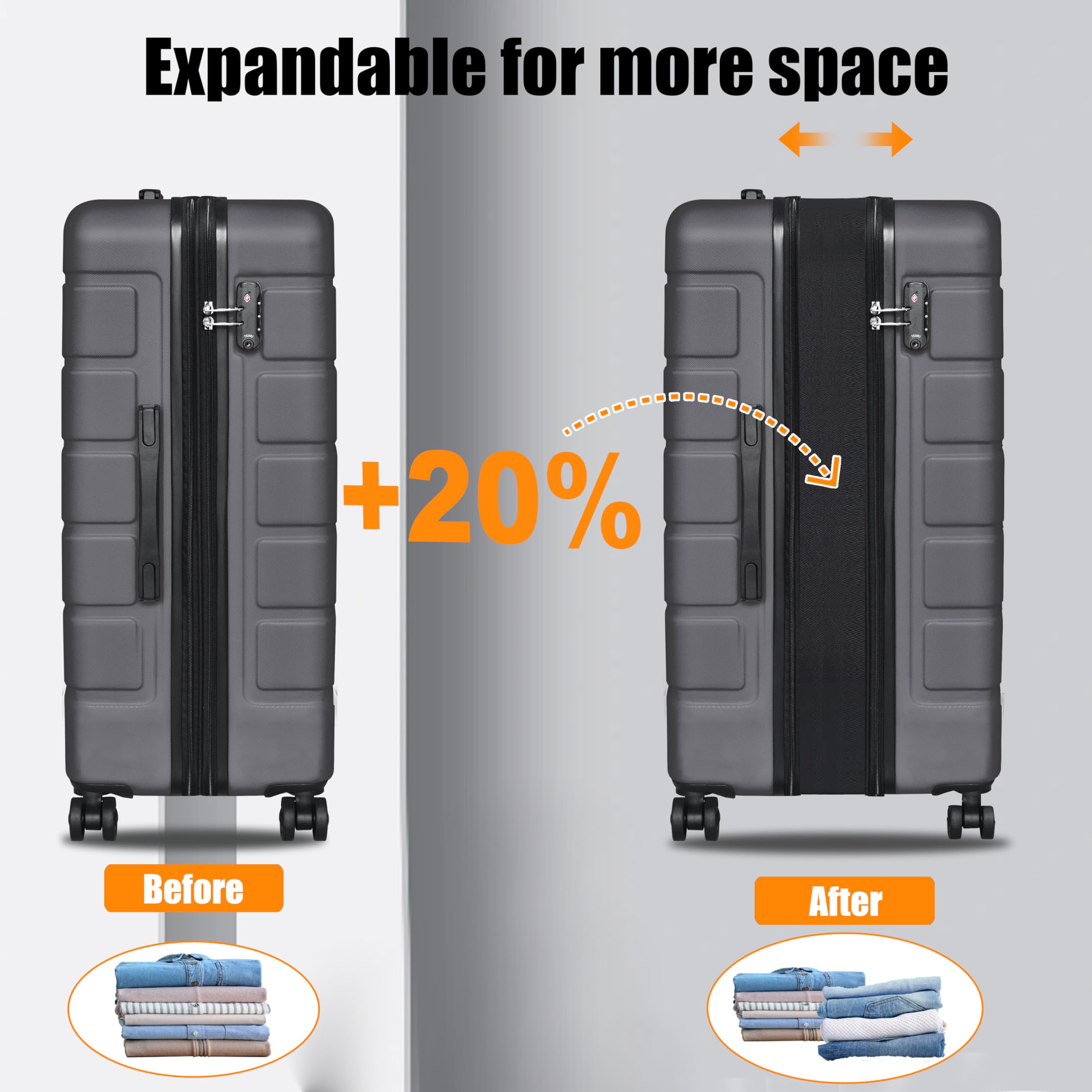 Explorer 3-Piece Expandable Hardside Luggage Set with Spinner Wheels & TSA Lock - Lightweight Carry On Suitcase for Travel & Business (20in/24in/28in, Grey) - Perfect for Air Travel, Weekend Getaways & Business Trips