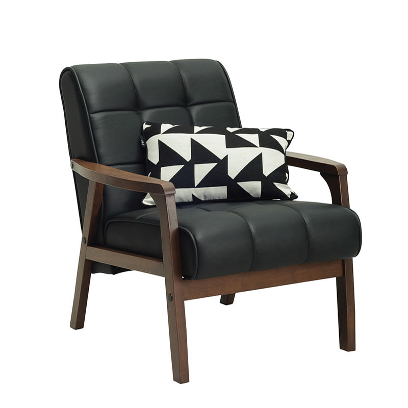 TUCSON Modern Lounge Chair - Walnut Wood Frame & Black PU Leather Upholstery - Comfortable Accent Chair for Living Room, Bedroom, or Office