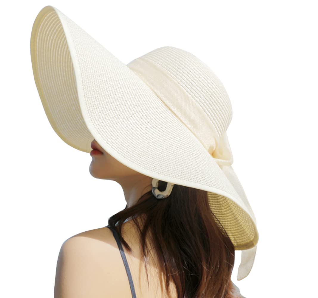 Women's Wide Brim Straw Sun Hat with Big Bowknot - UPF 50+ UV Protection, Foldable & Rollable Floppy Beach Hat for Summer, Travel, and Outdoor Activities