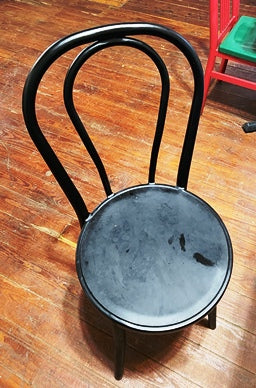 Vintage Black Metal Dining Chairs - Used Restaurant Quality Chairs with Sturdy Metal Frame & Seat | Perfect for Home Dining Room, Cafe, or Restaurant Decor (NRE #008804)