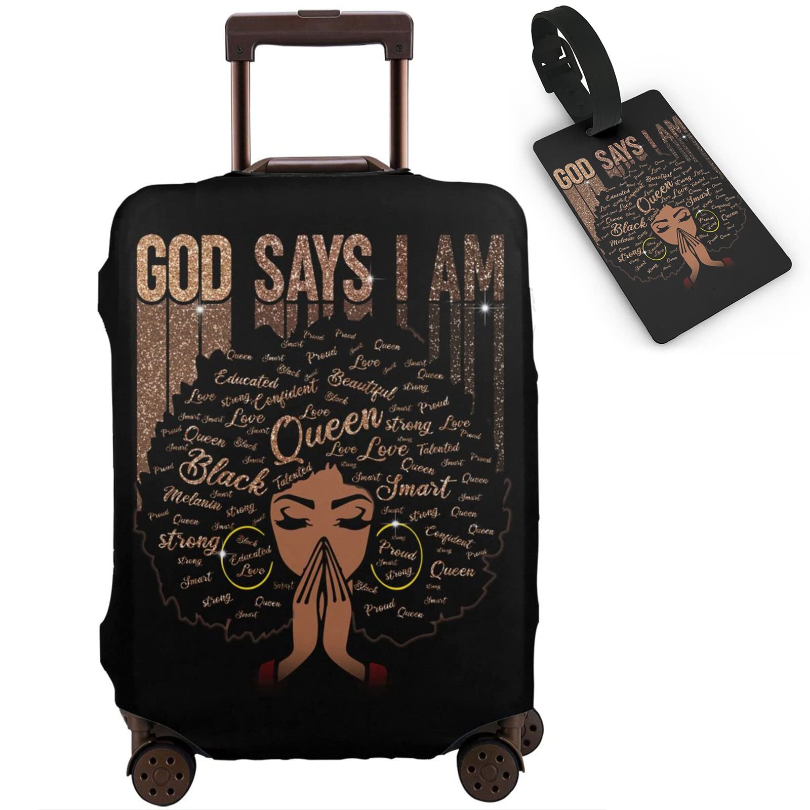 African American Woman Travel Suitcase Protector - Elastic, Washable Luggage Cover with Concealed Zipper - Fits 29-32 Inch Bags (XL) - Perfect for Air Travel, Vacation & Business Trips