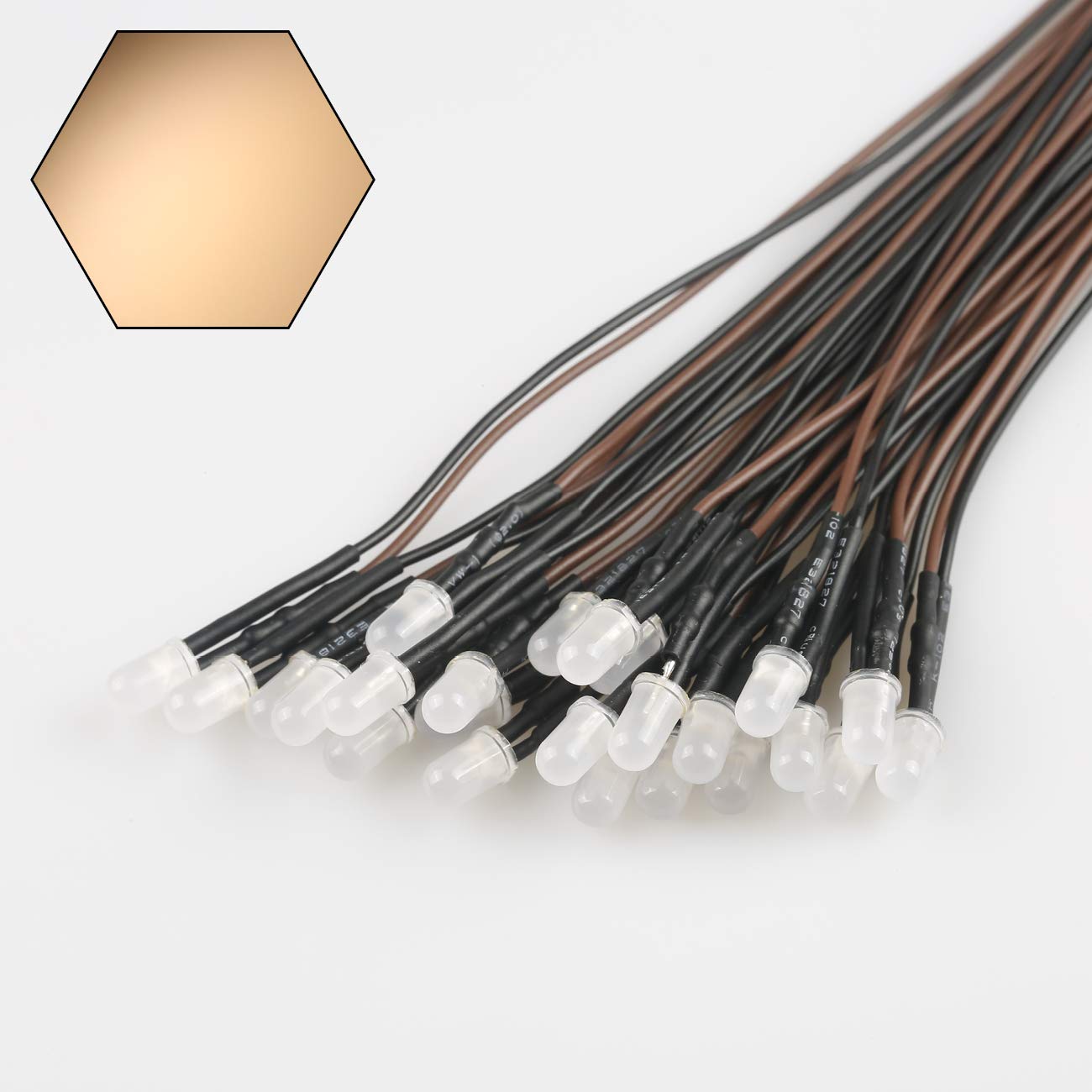 50pcs 12V 5mm Warm White LED Lights - Pre-Wired 7.9 Inch DC 12V Diodes with Diffused Lens for DIY Projects, Home Decor, and Automotive Lighting