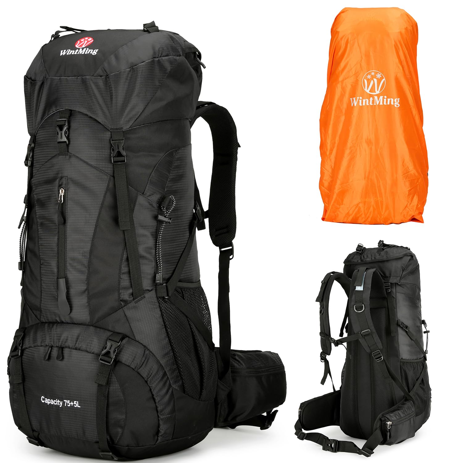 75L Waterproof Hiking Backpack for Men & Women - Lightweight Daypack for Outdoor Camping, Trekking & Travel with Rain Cover (Black) - Perfect for Backpacking, Mountain Climbing & Adventure Trips