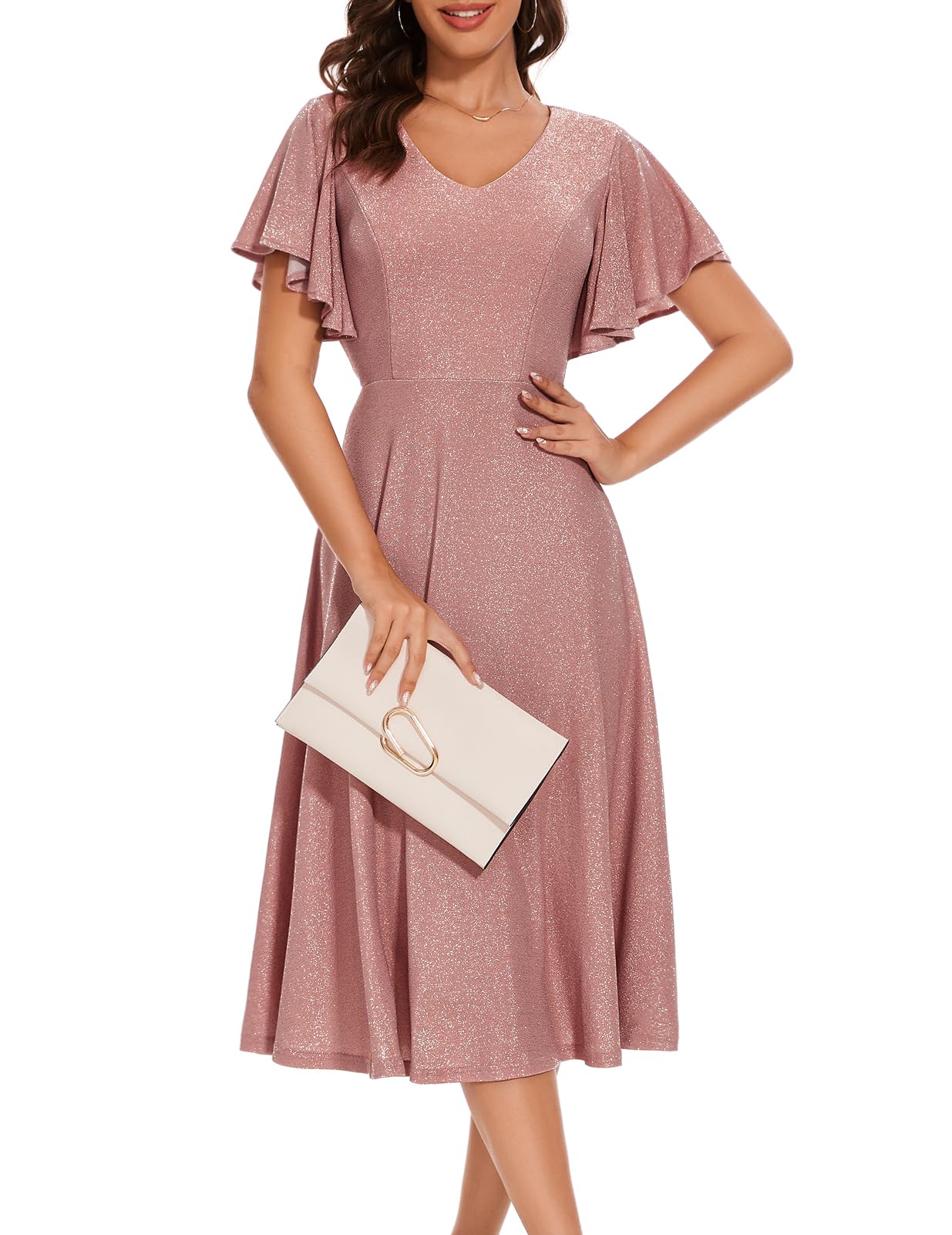 Elegant Bridesmaid Cocktail Dresses for Women 2024 | Sleeved Midi Wedding Guest Dress | Formal Tea Party & Special Occasion Wear for Ladies