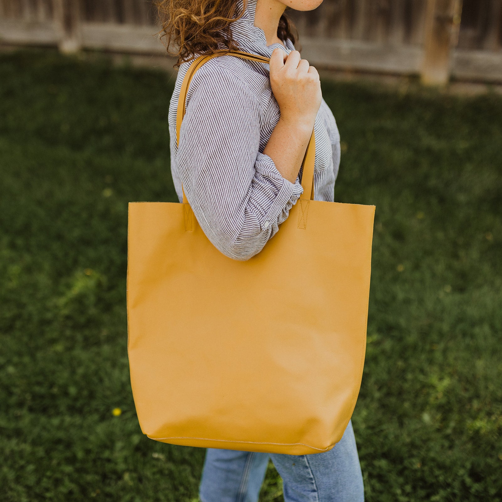 Premium Classic Leather Tote Bag for Women - Goldenrod Yellow Handbag - Stylish Work Bag, Travel & Everyday Carry Purse