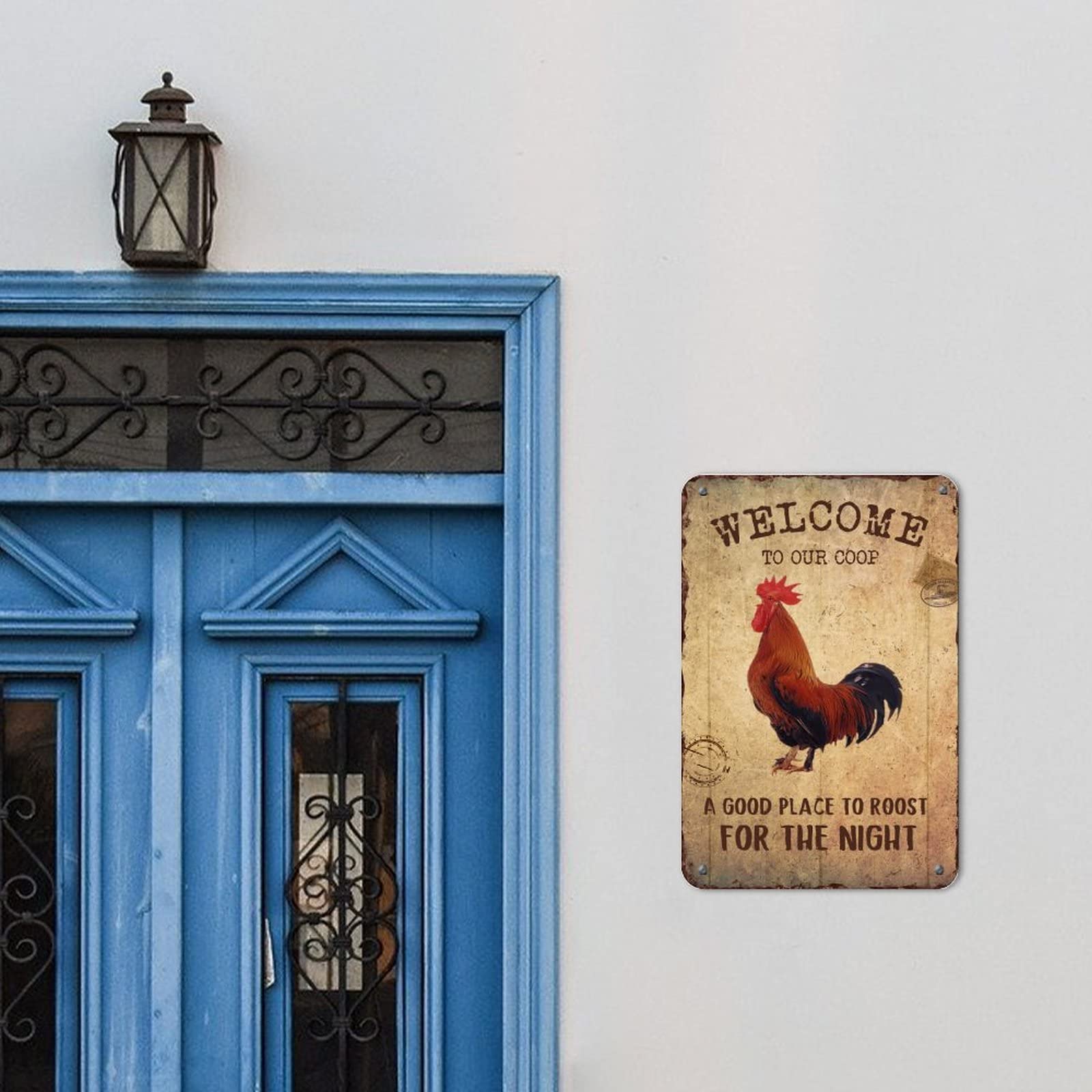 Rustic Rooster Metal Sign - UV Printed Aluminum Chicken Decor for Indoor & Outdoor Use - 12x8 Inch Garage, Bar, Courtyard Wall Art - Perfect for Farmhouse, Country Kitchen, and Garden Decor