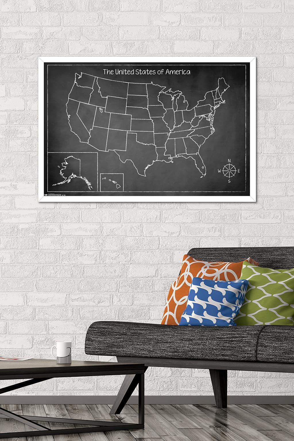 Trends International Chalk Map - USA Wall Poster 22.375